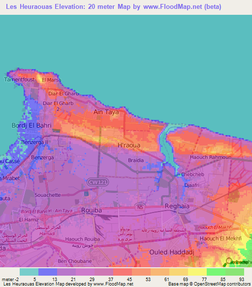Les Heuraouas,Algeria Elevation Map