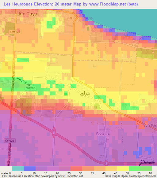 Les Heuraouas,Algeria Elevation Map