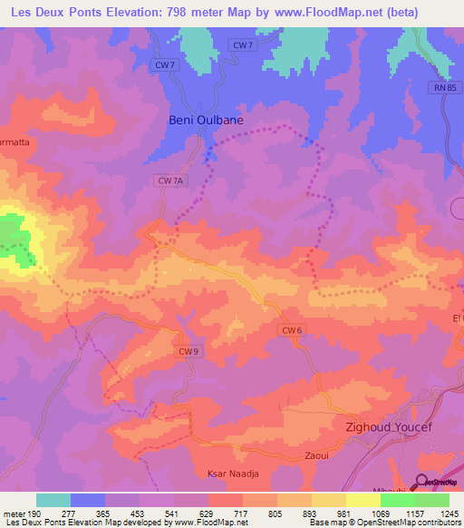 Les Deux Ponts,Algeria Elevation Map