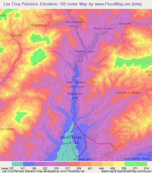 Les Cinq Palmiers,Algeria Elevation Map