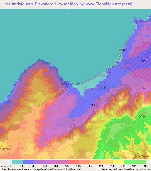 Les Andalouses,Algeria Elevation Map