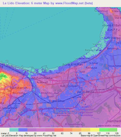 Le Lido,Algeria Elevation Map
