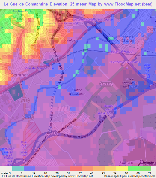 Le Gue de Constantine,Algeria Elevation Map