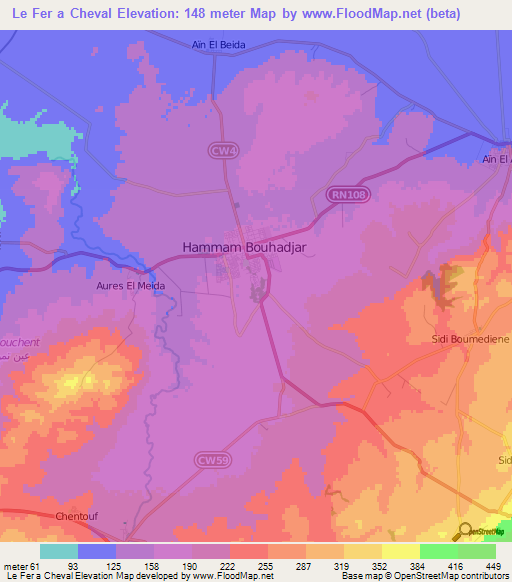 Le Fer a Cheval,Algeria Elevation Map
