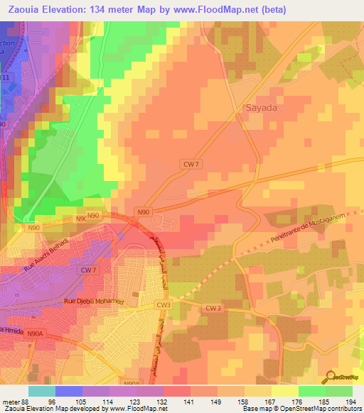 Zaouia,Algeria Elevation Map