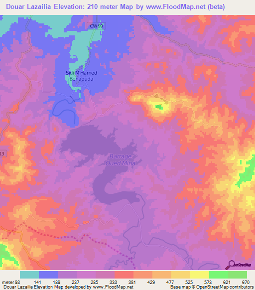 Douar Lazailia,Algeria Elevation Map