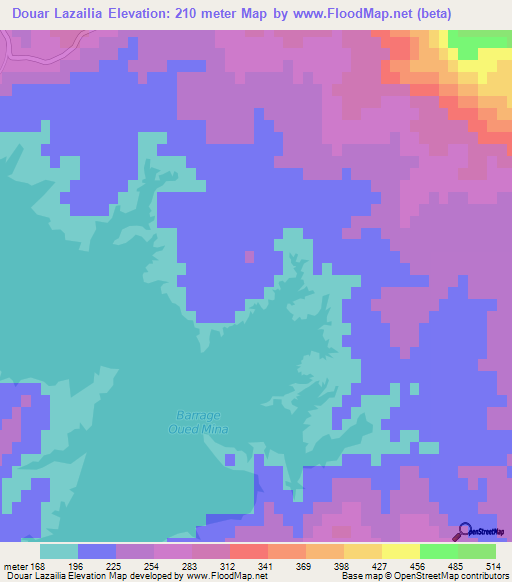 Douar Lazailia,Algeria Elevation Map