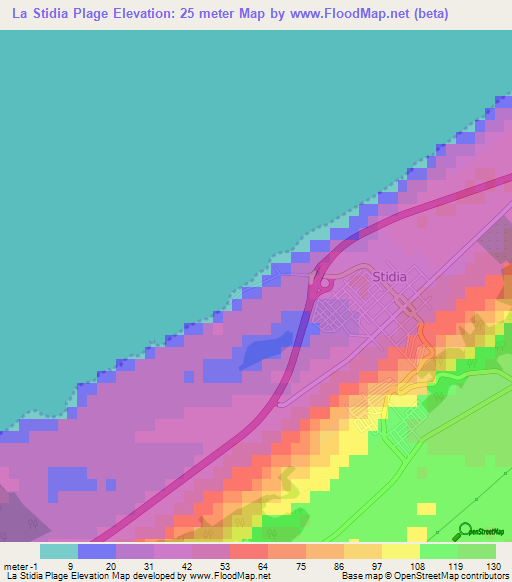 La Stidia Plage,Algeria Elevation Map