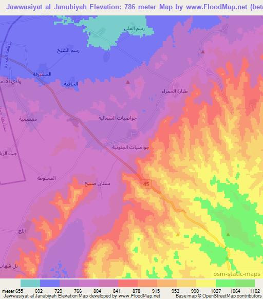 Jawwasiyat al Janubiyah,Syria Elevation Map