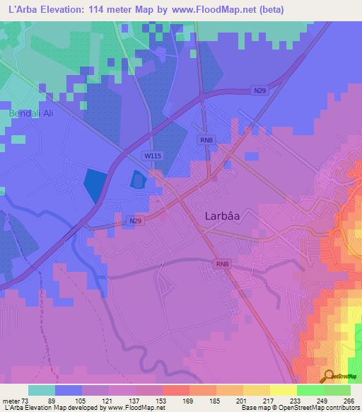 L'Arba,Algeria Elevation Map