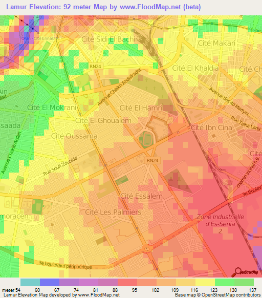 Lamur,Algeria Elevation Map