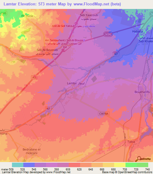 Lamtar,Algeria Elevation Map