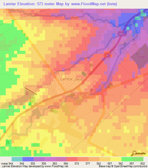 Lamtar,Algeria Elevation Map