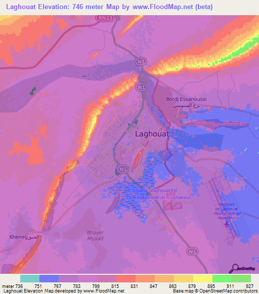Laghouat,Algeria Elevation Map