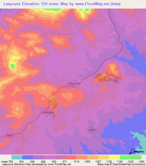 Laayoune,Algeria Elevation Map