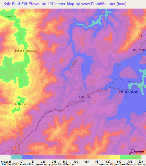 Ksir Beni Zid,Algeria Elevation Map