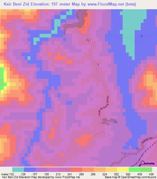 Ksir Beni Zid,Algeria Elevation Map