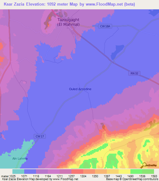 Ksar Zazia,Algeria Elevation Map