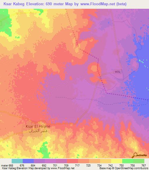 Ksar Kabeg,Algeria Elevation Map