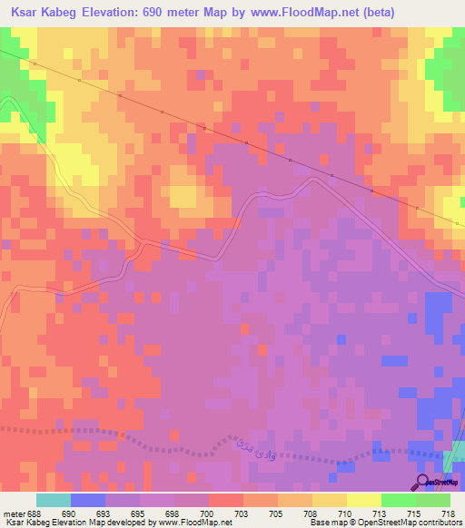 Ksar Kabeg,Algeria Elevation Map