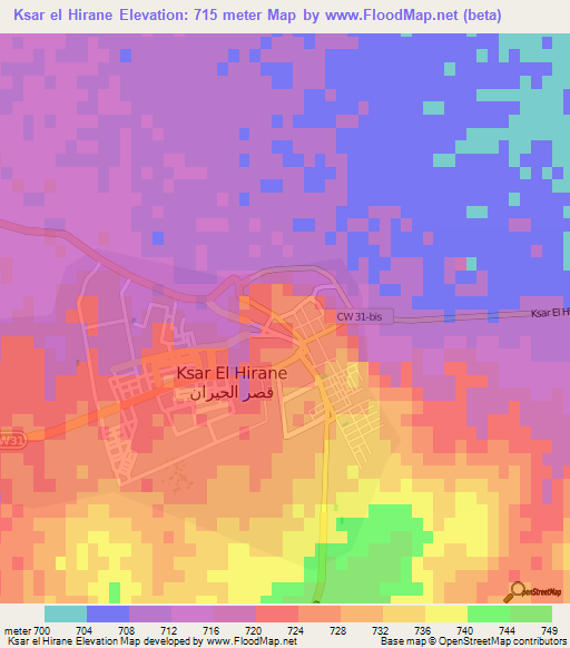 Ksar el Hirane,Algeria Elevation Map