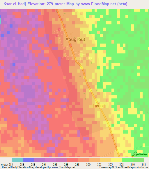 Ksar el Hadj,Algeria Elevation Map