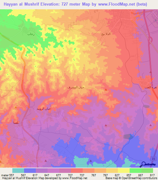 Hayyan al Mushrif,Jordan Elevation Map