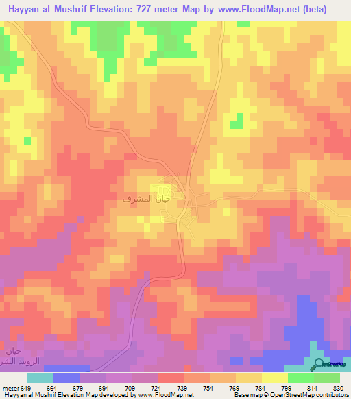 Hayyan al Mushrif,Jordan Elevation Map