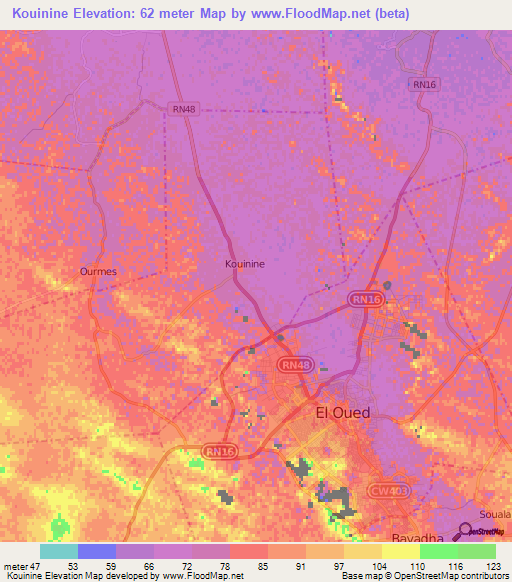 Kouinine,Algeria Elevation Map