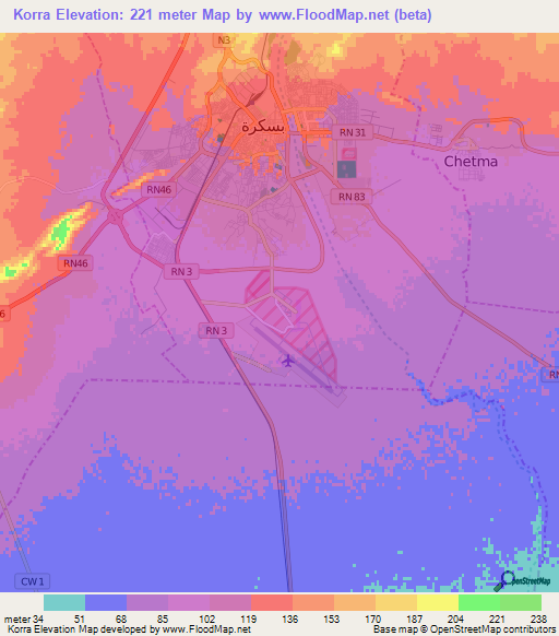 Korra,Algeria Elevation Map