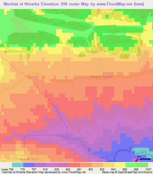 Mechtat el Khrarba,Algeria Elevation Map