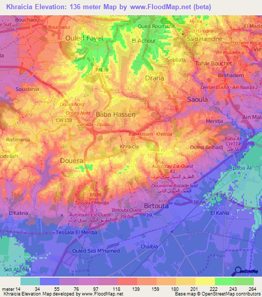 Khraicia,Algeria Elevation Map