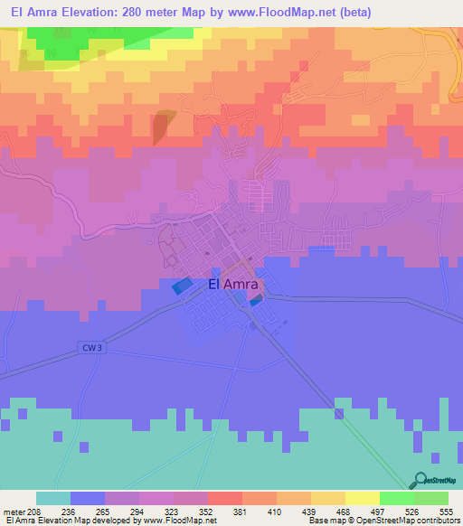El Amra,Algeria Elevation Map