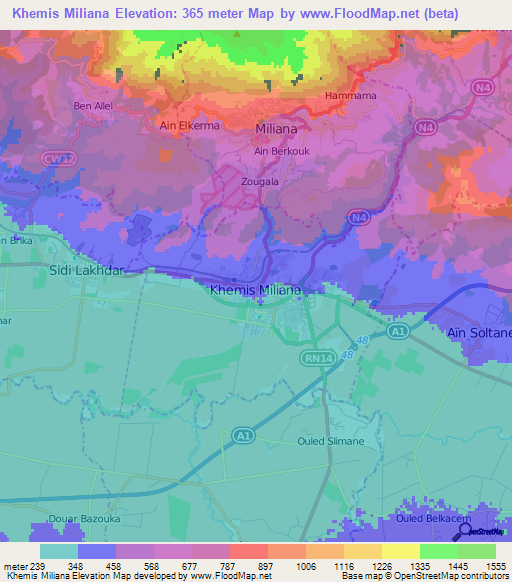 Khemis Miliana,Algeria Elevation Map