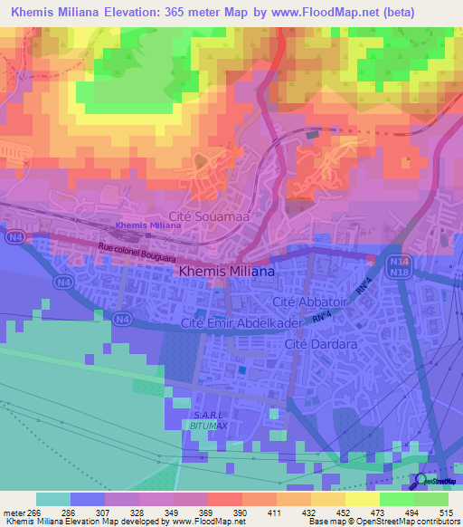 Khemis Miliana,Algeria Elevation Map