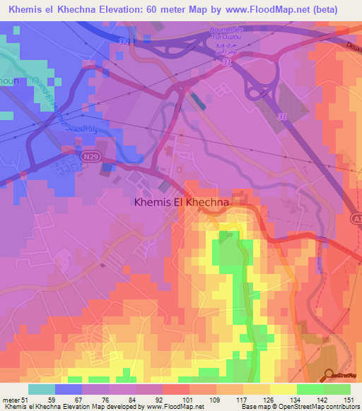 Khemis el Khechna,Algeria Elevation Map