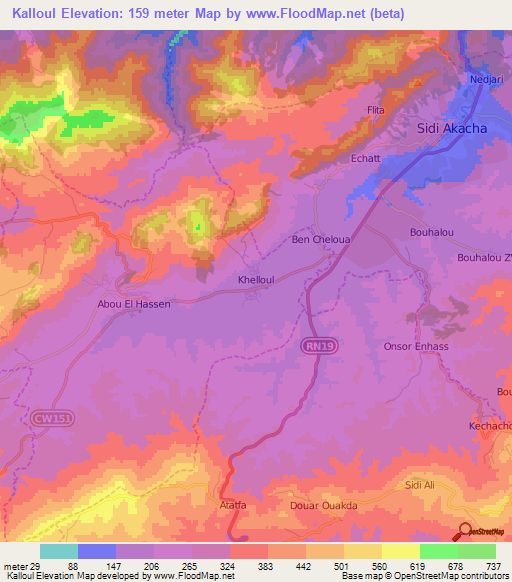 Kalloul,Algeria Elevation Map