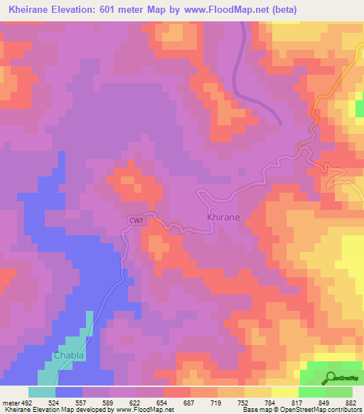 Kheirane,Algeria Elevation Map