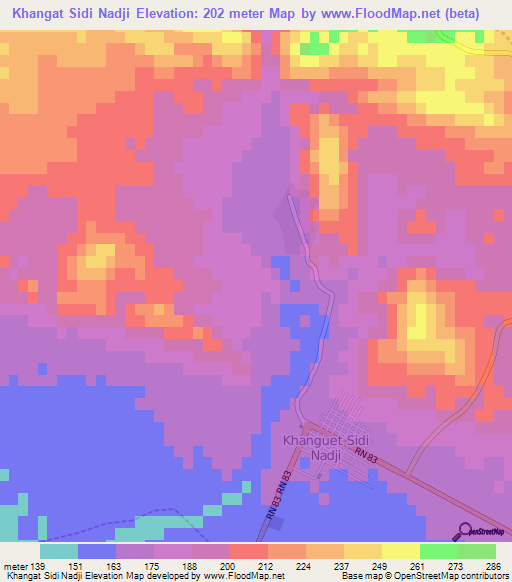 Khangat Sidi Nadji,Algeria Elevation Map