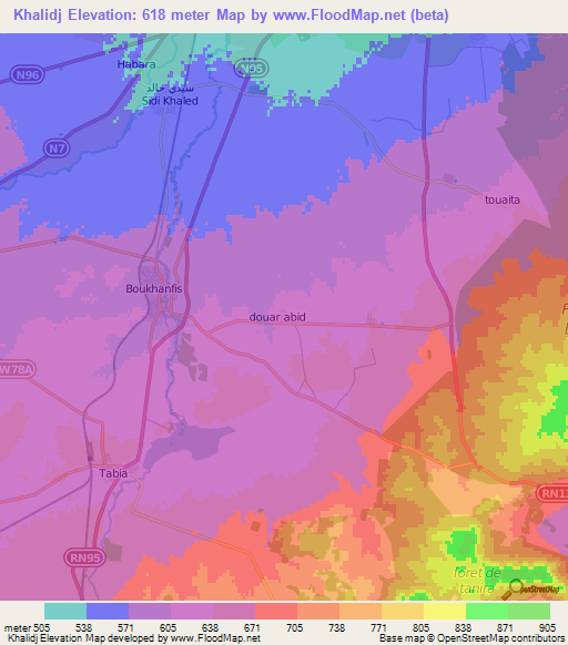 Khalidj,Algeria Elevation Map