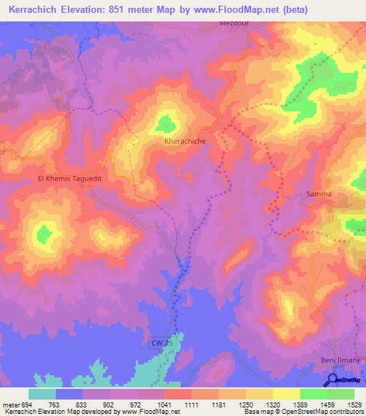 Kerrachich,Algeria Elevation Map