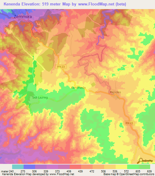 Kenenda,Algeria Elevation Map