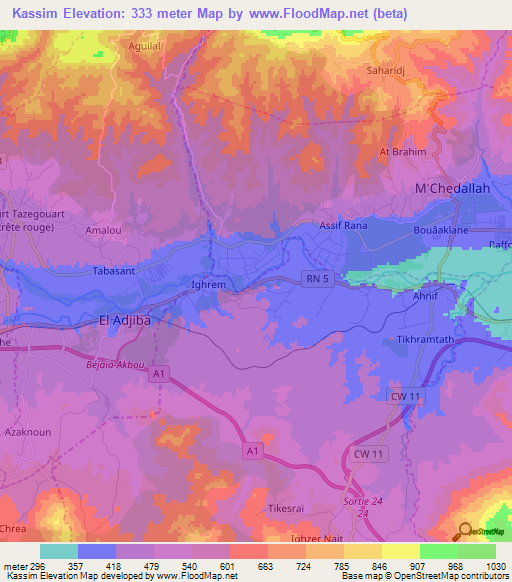 Kassim,Algeria Elevation Map