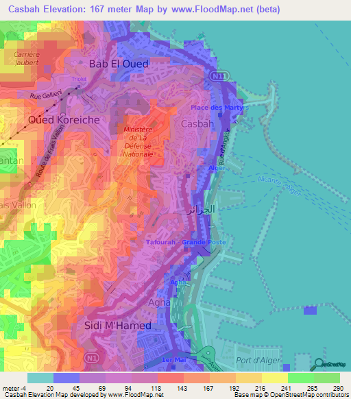 Casbah,Algeria Elevation Map