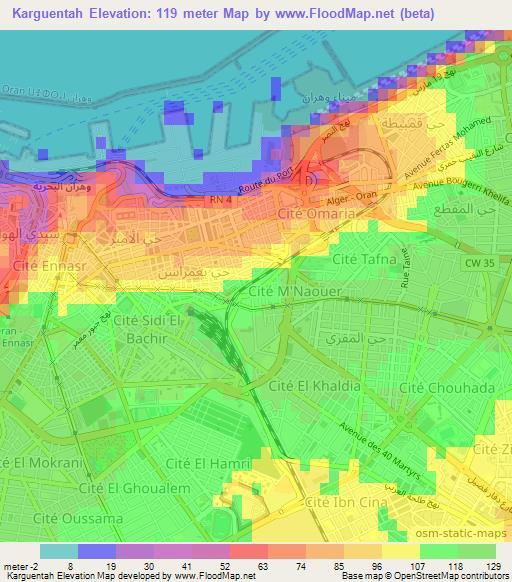 Karguentah,Algeria Elevation Map
