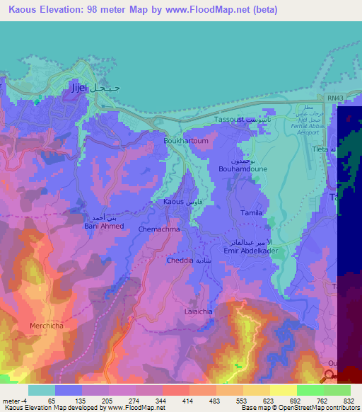 Kaous,Algeria Elevation Map