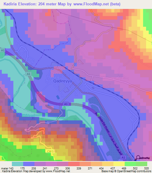 Kadiria,Algeria Elevation Map