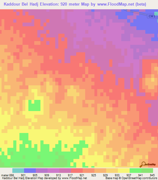 Kaddour Bel Hadj,Algeria Elevation Map