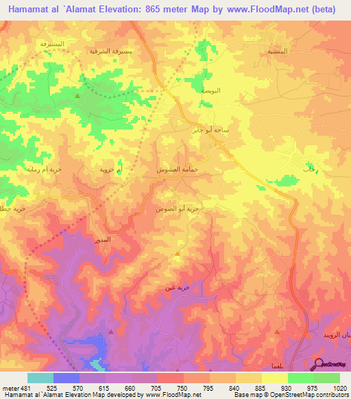 Hamamat al `Alamat,Jordan Elevation Map