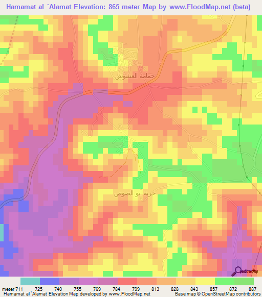 Hamamat al `Alamat,Jordan Elevation Map